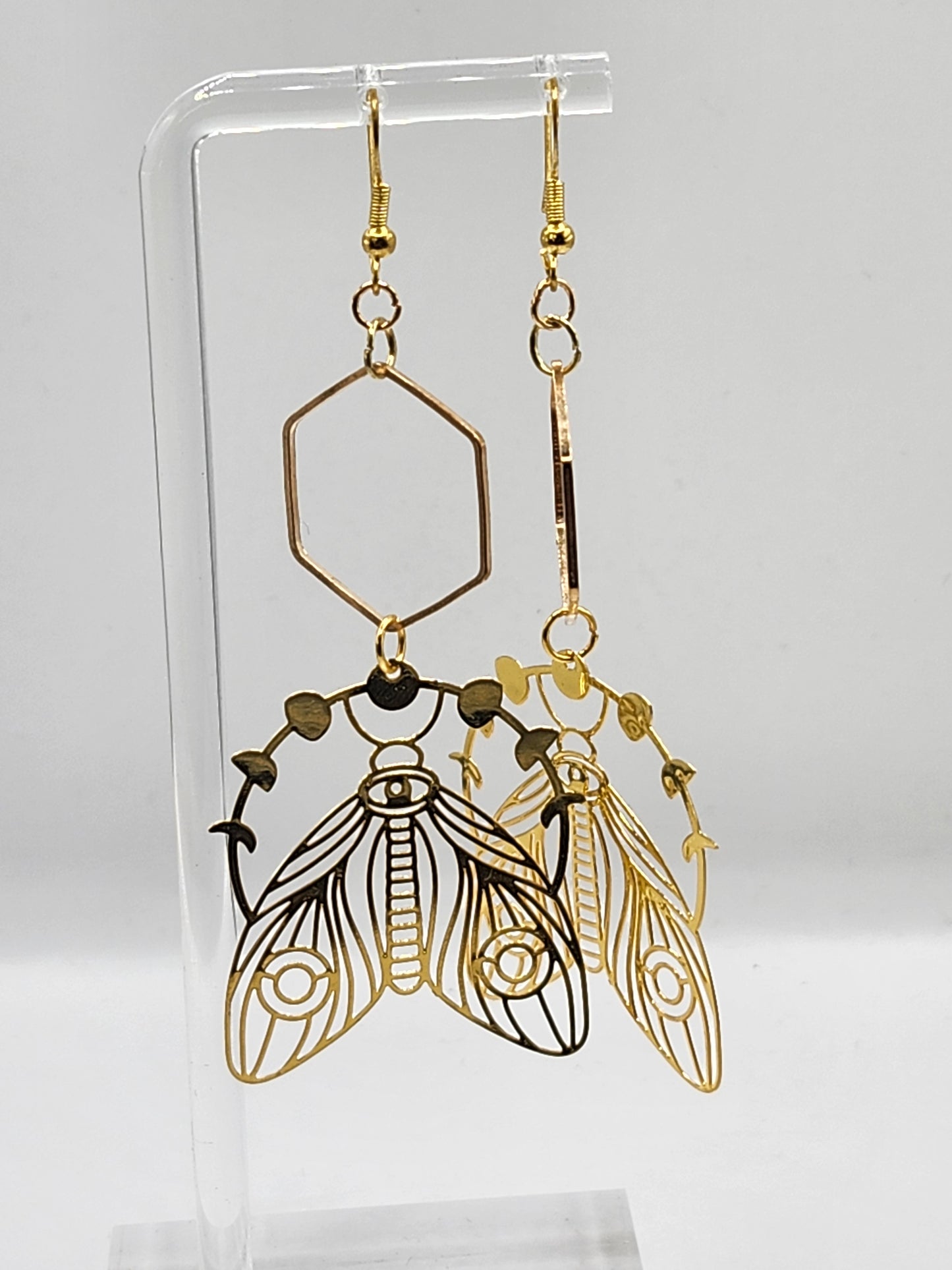 Moon Moth Hexagon Earrings