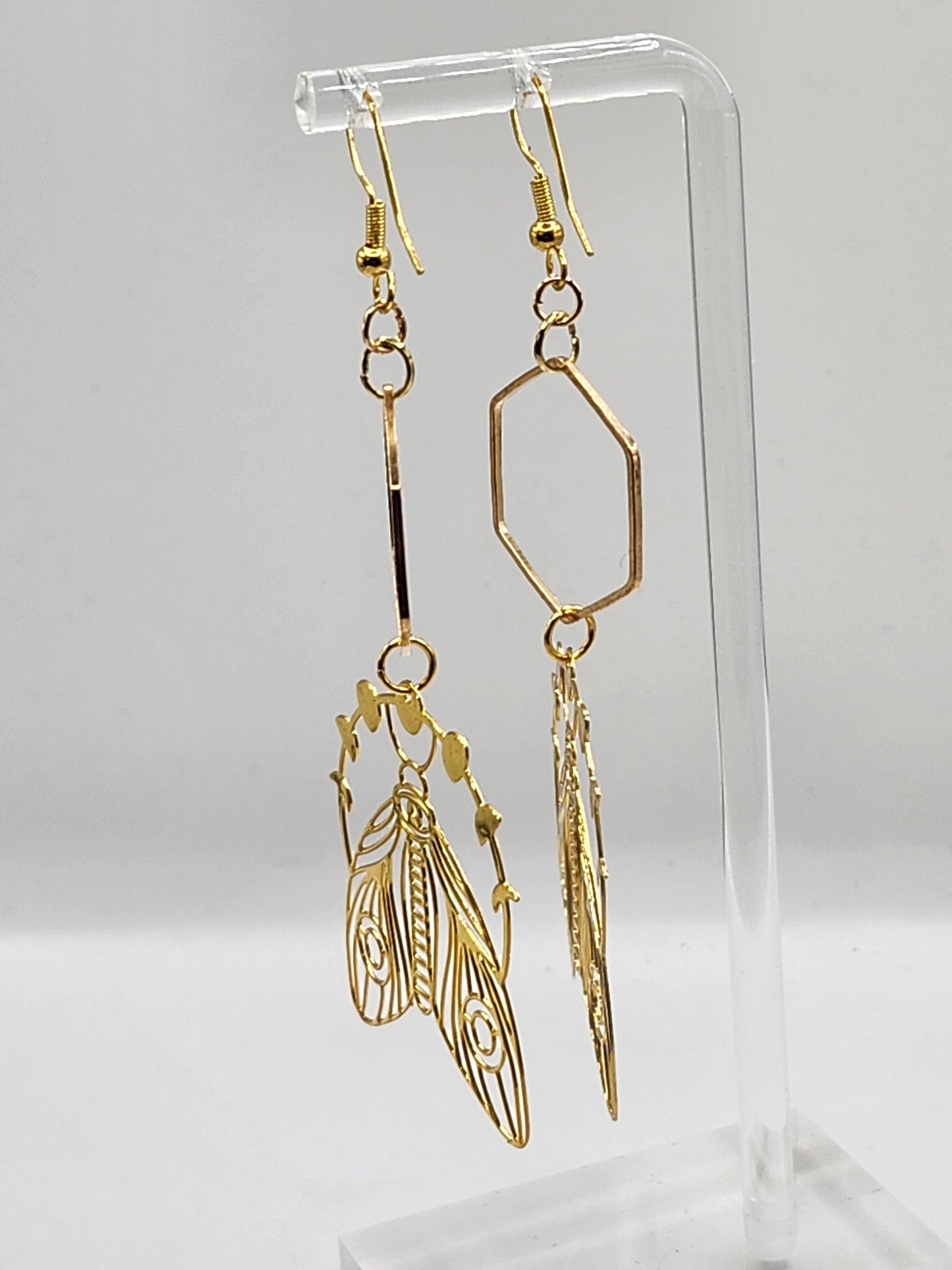Moon Moth Hexagon Earrings