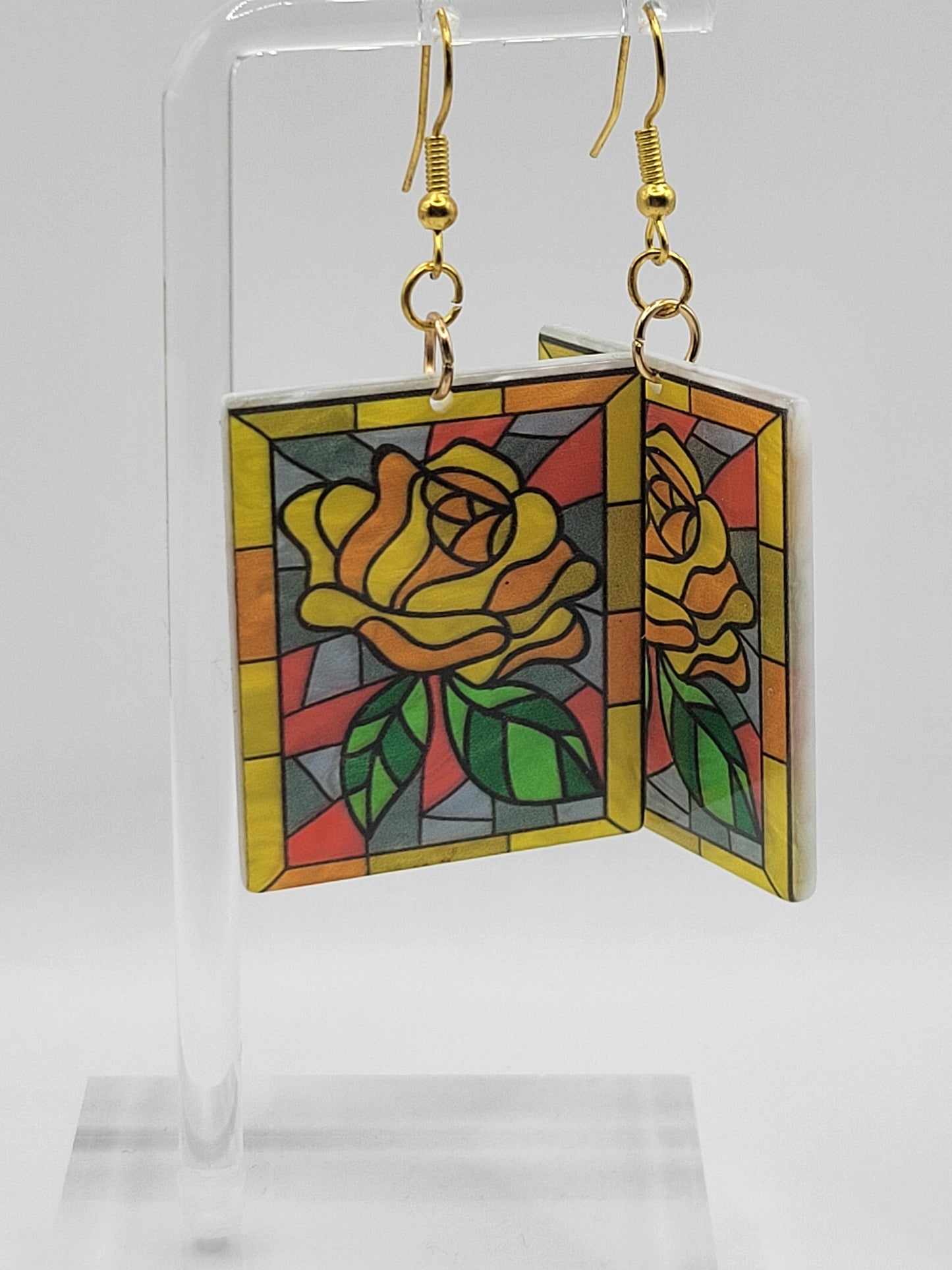 Stained Glass Rose Earrings