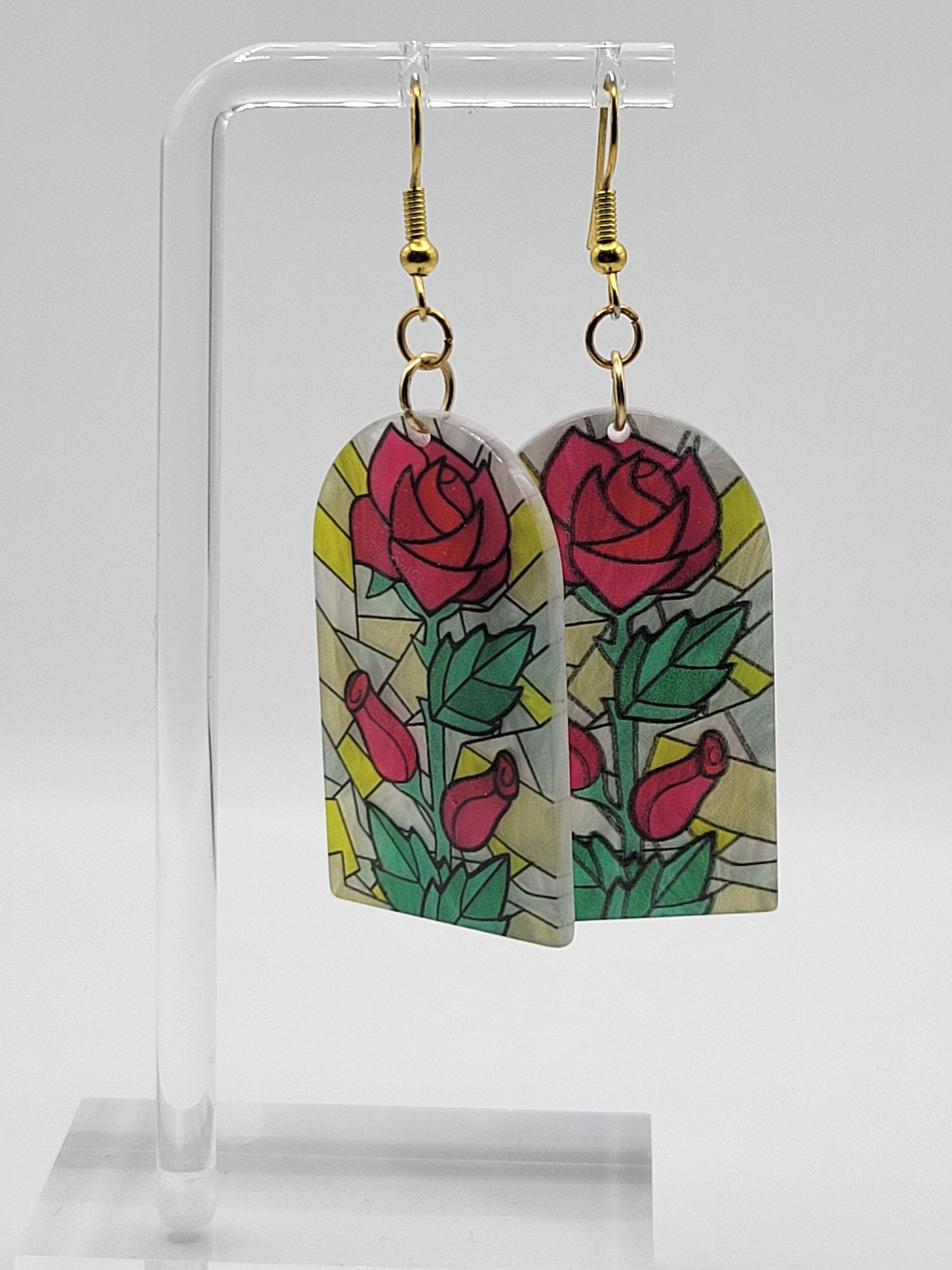 Stained Glass Rose Earrings