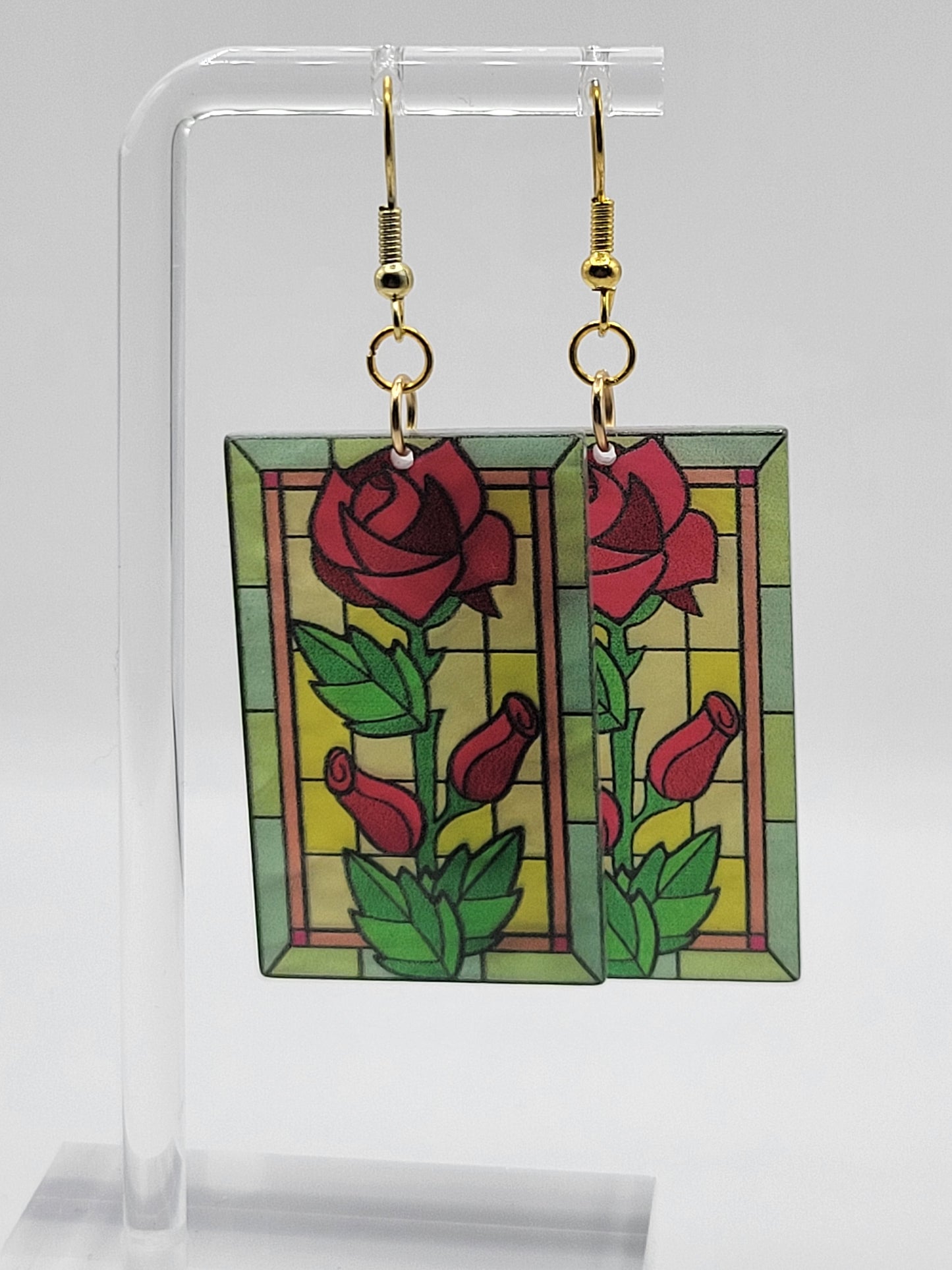 Boucles d'oreilles roses en vitrail