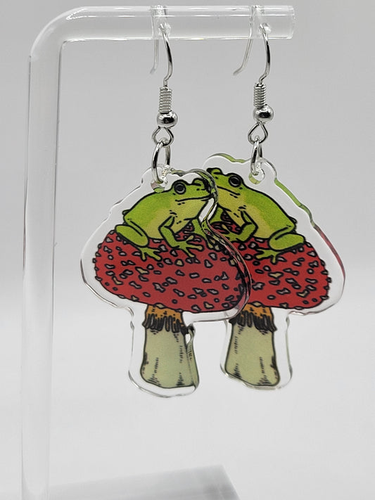 Frogs On Mushroom Earrings