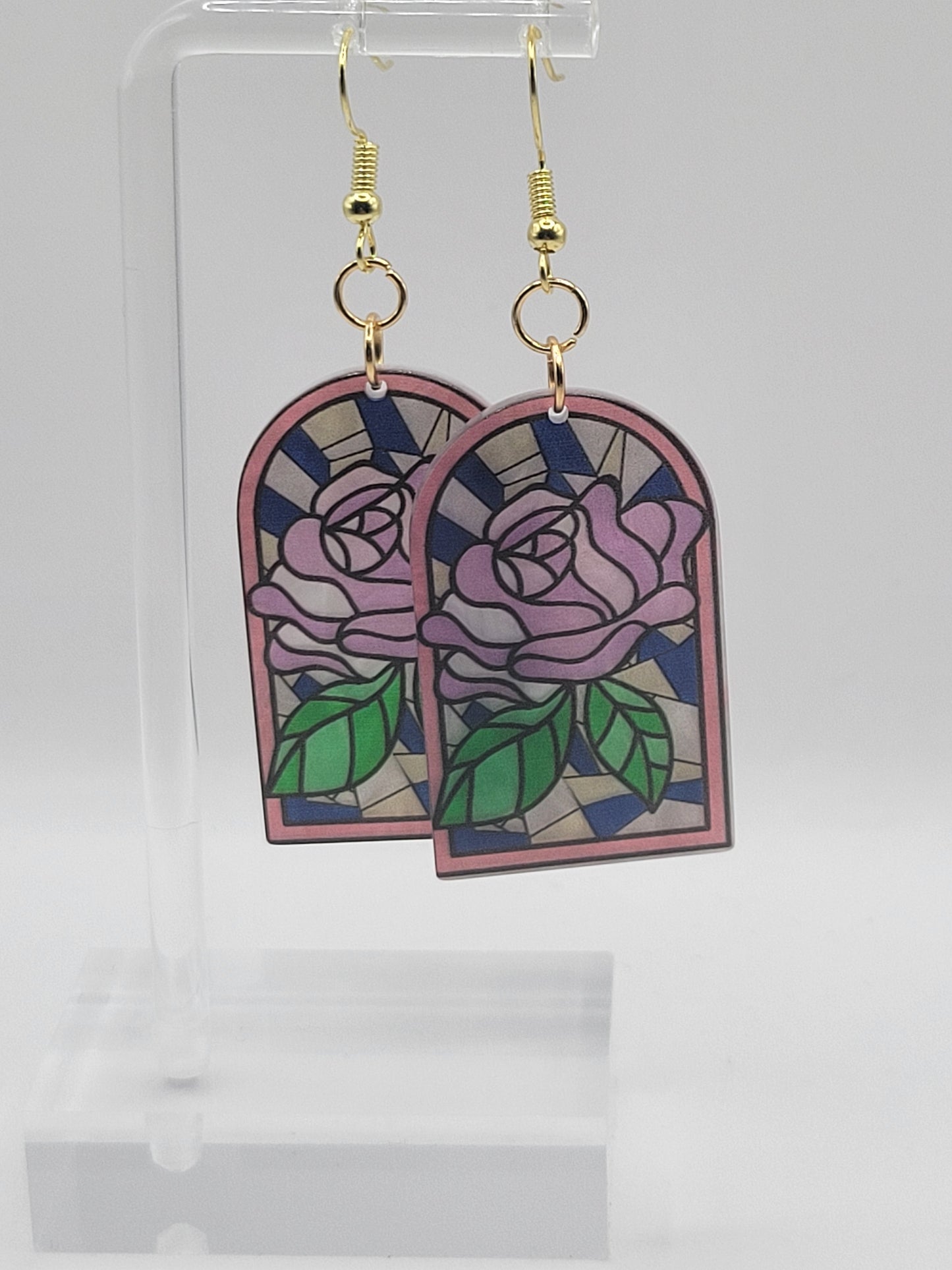 Boucles d'oreilles roses en vitrail