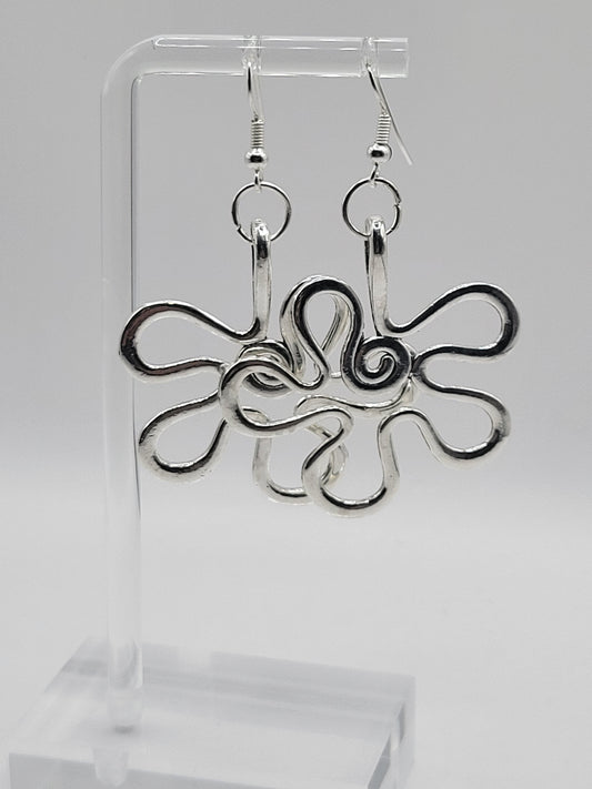 Silver Swirled Flower Earrings