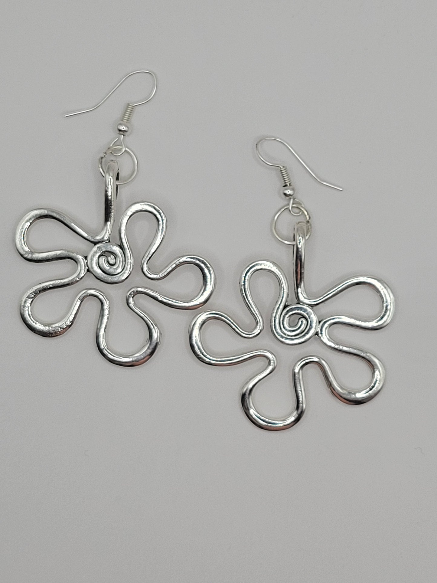 Silver Swirled Flower Earrings