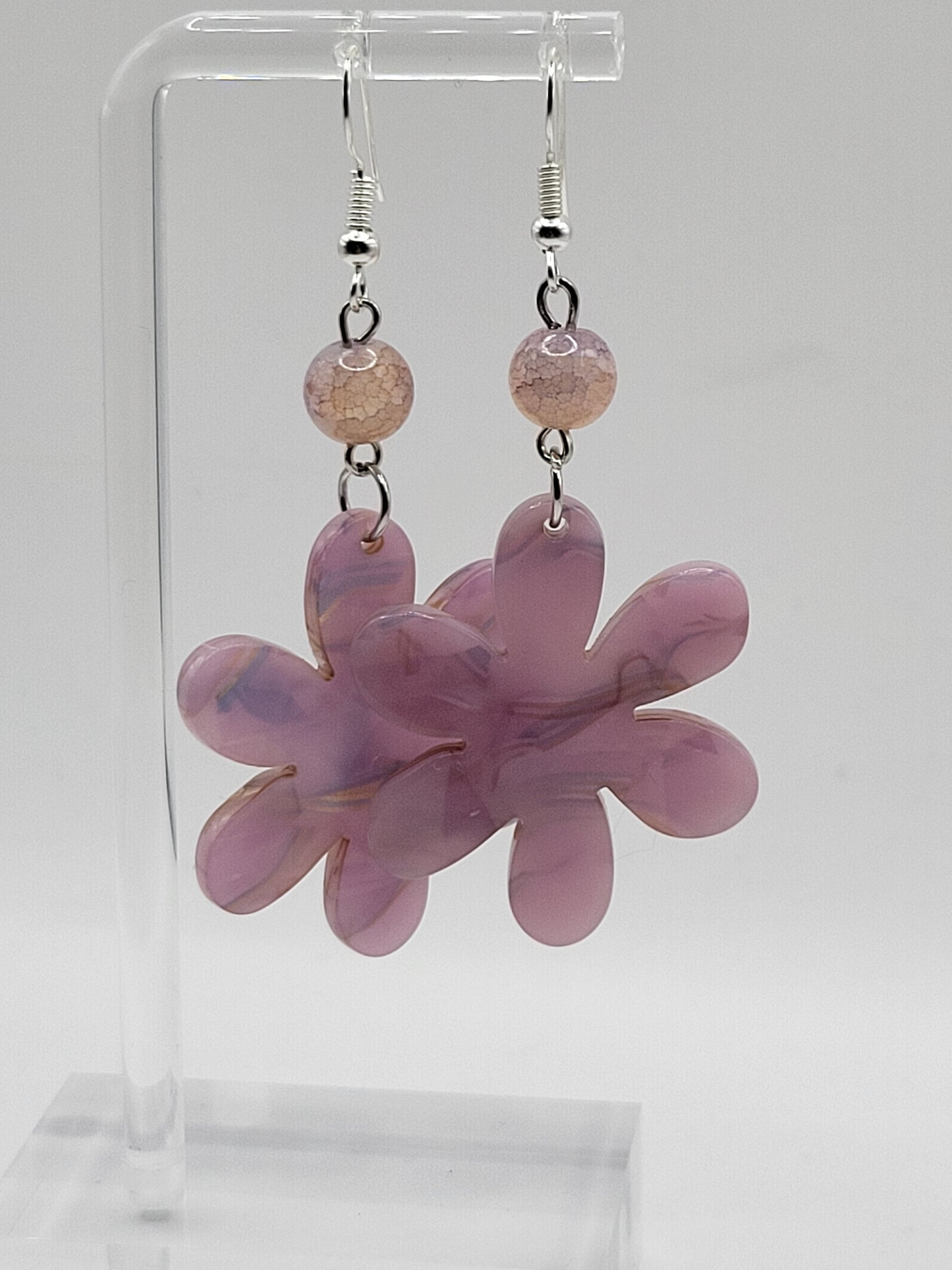 Boucles d'oreilles pendantes en forme de fleur en marbre