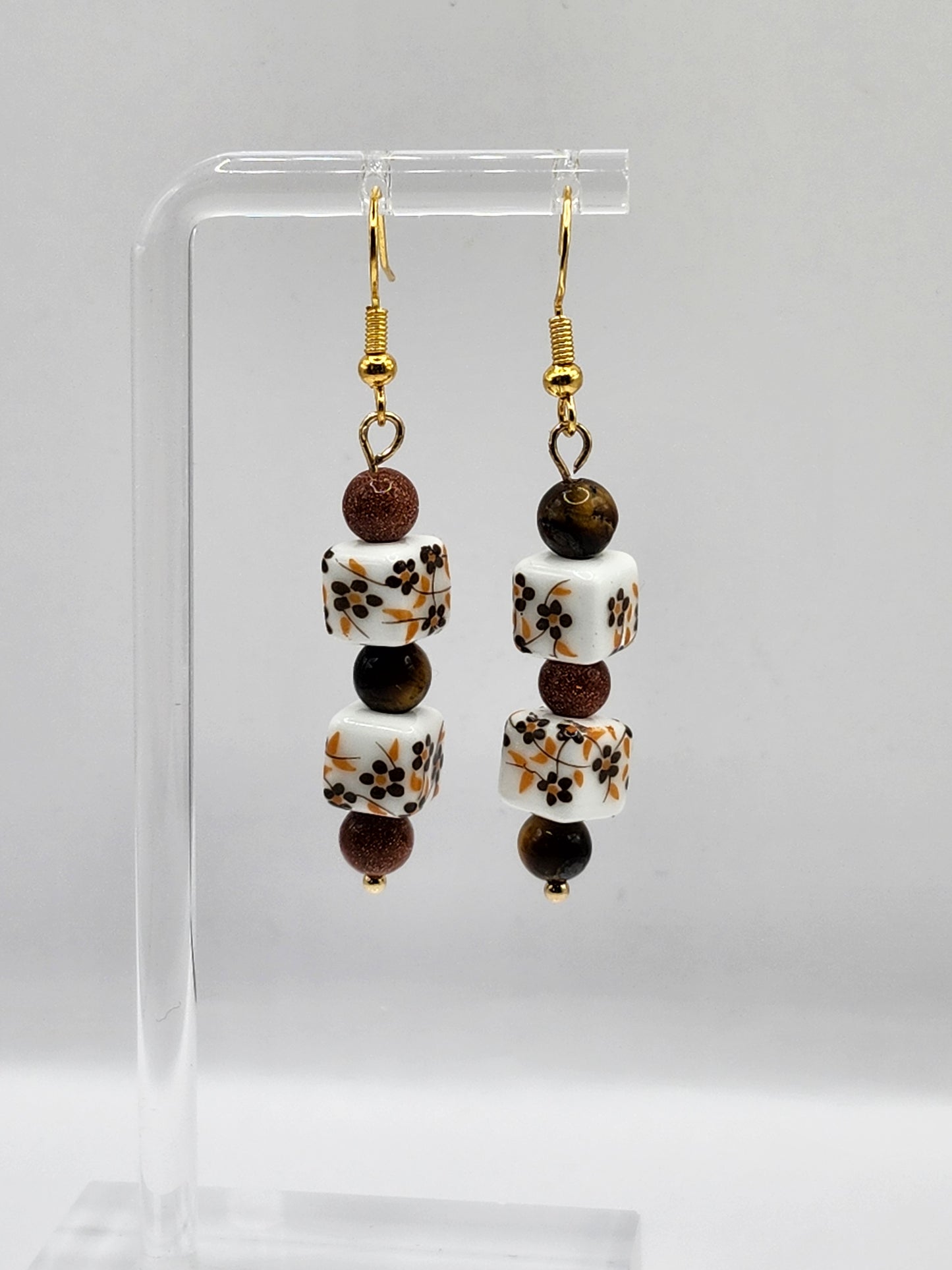 Ceramic Floral Crystal Earrings