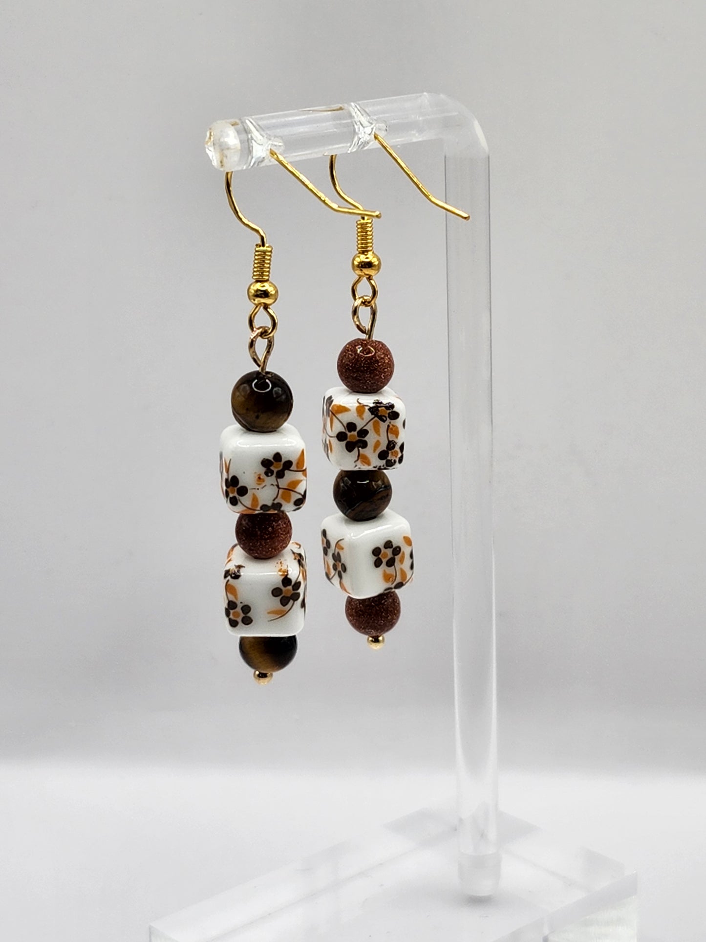 Ceramic Floral Crystal Earrings