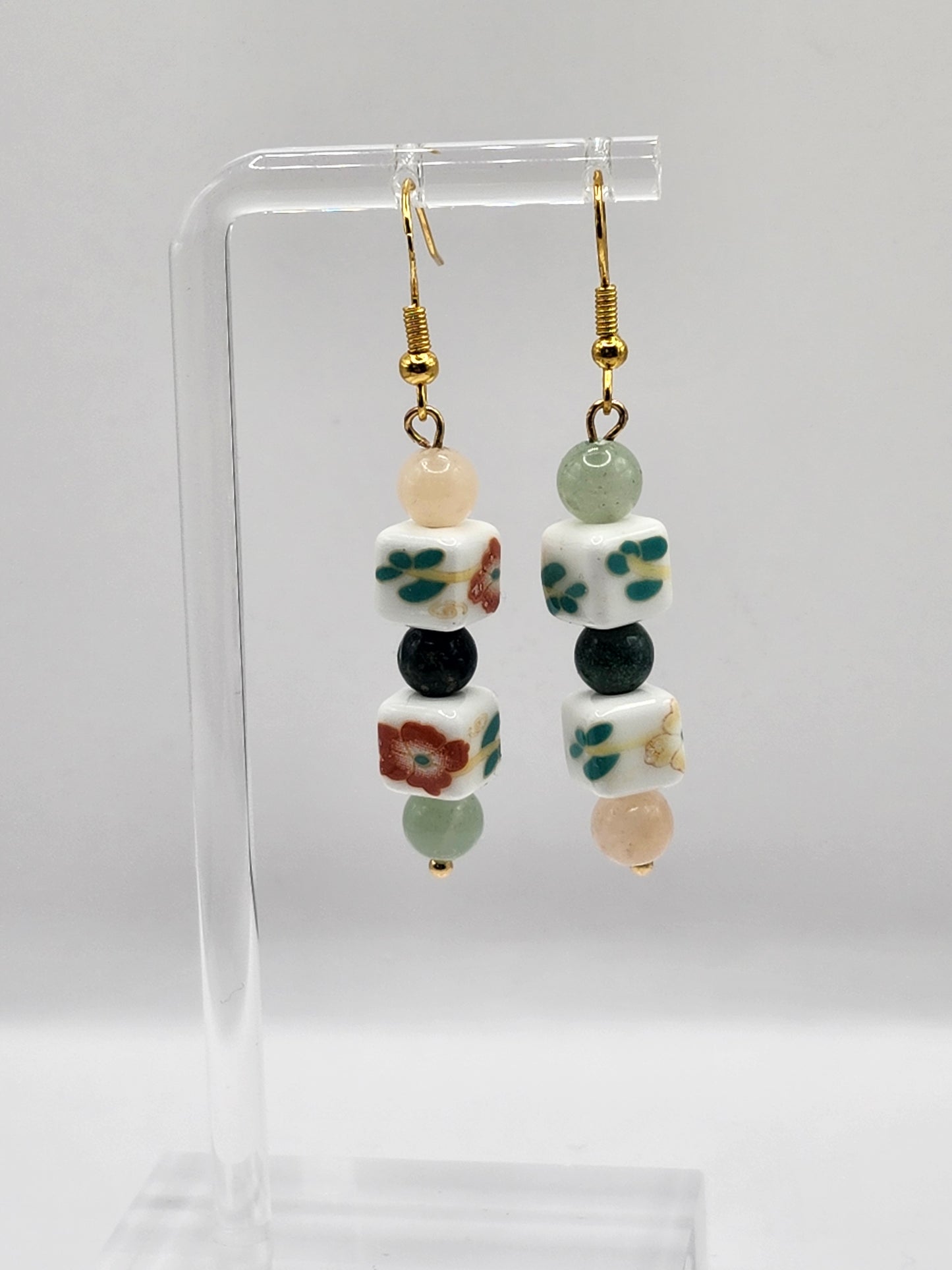 Ceramic Floral Crystal Earrings