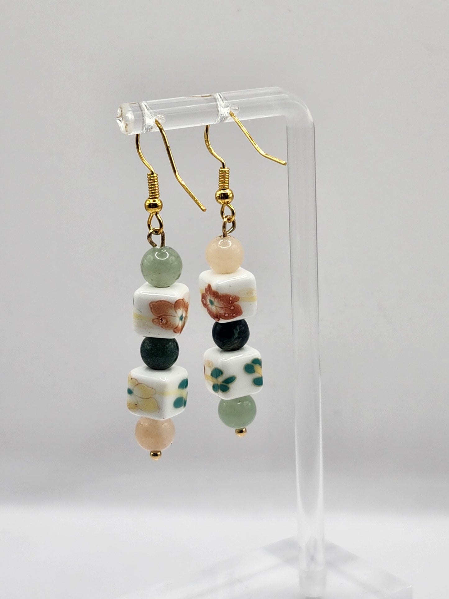 Ceramic Floral Crystal Earrings