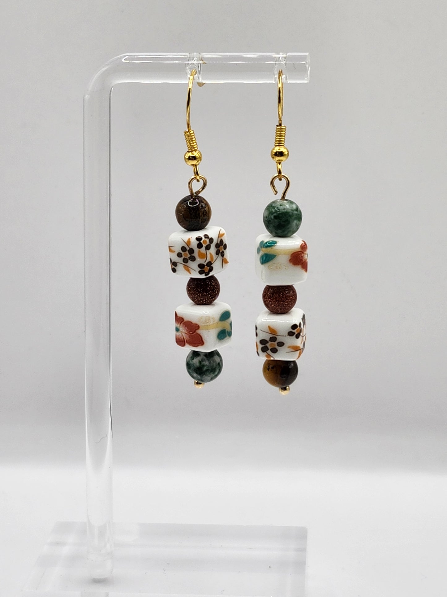 Ceramic Floral Crystal Earrings