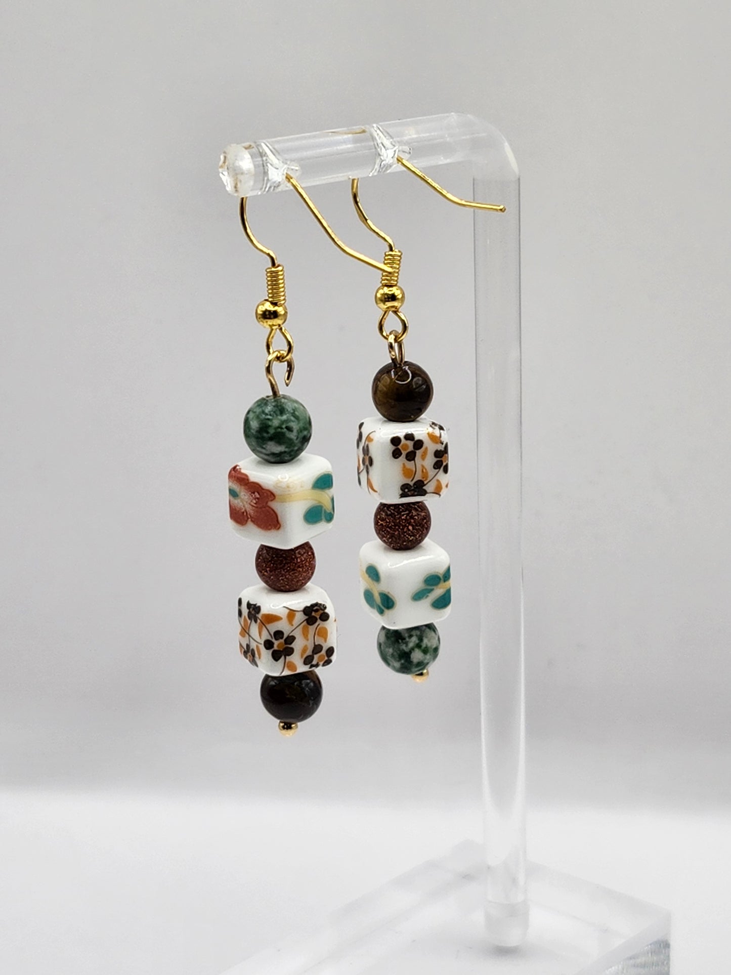 Ceramic Floral Crystal Earrings