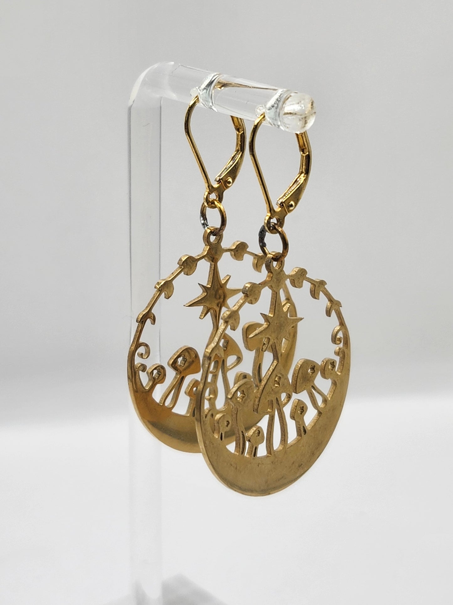 Boucles d'oreilles en forme de champignon et d'étoile à phases lunaires (rondes)