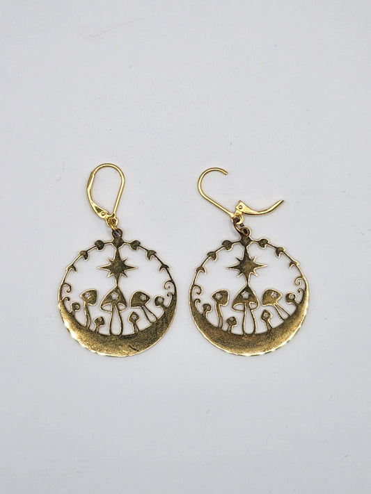 Moon Phase Star Mushroom Earrings (Round)