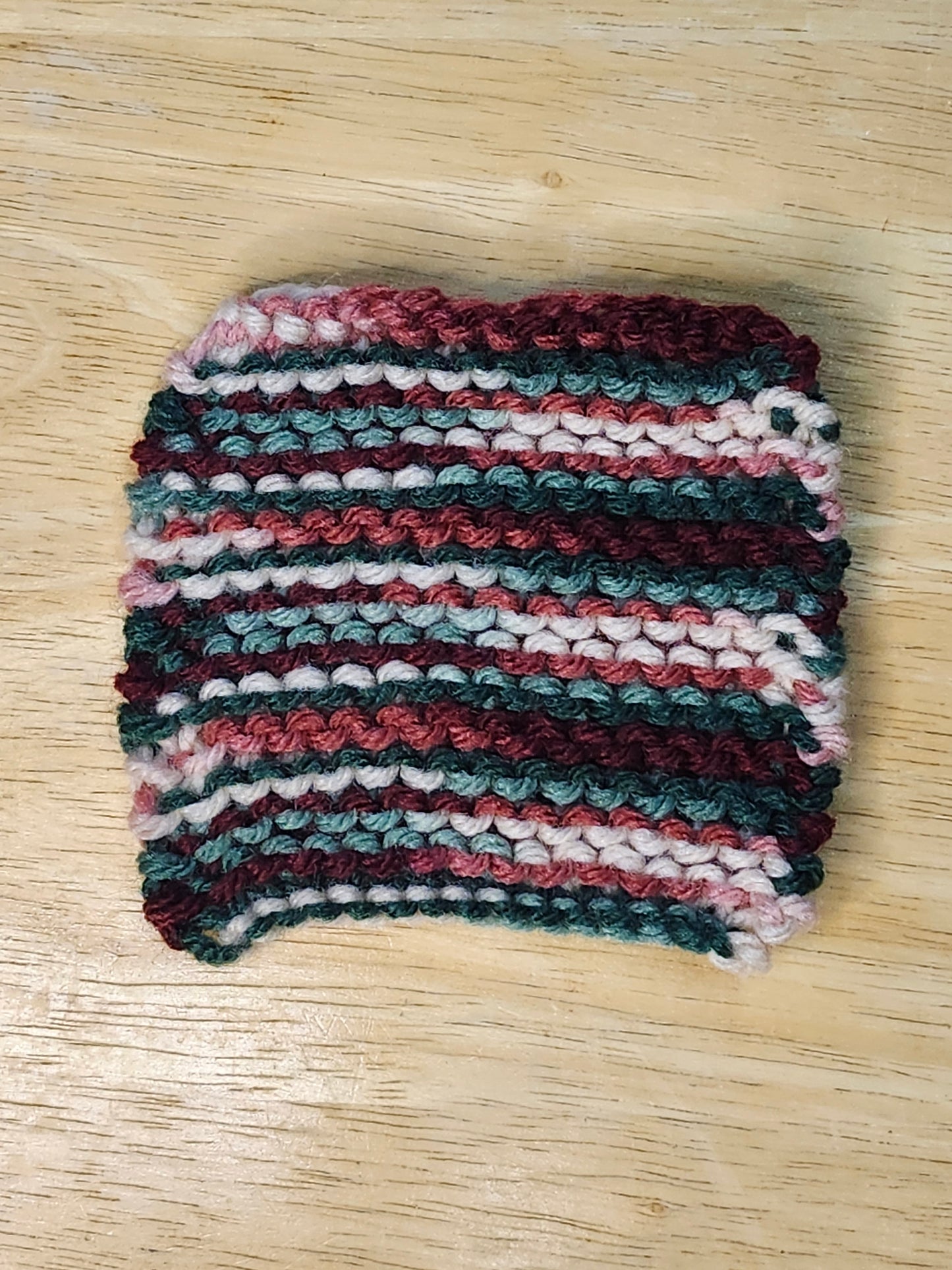 Red, Green, and Tan Knitted Coaster Set