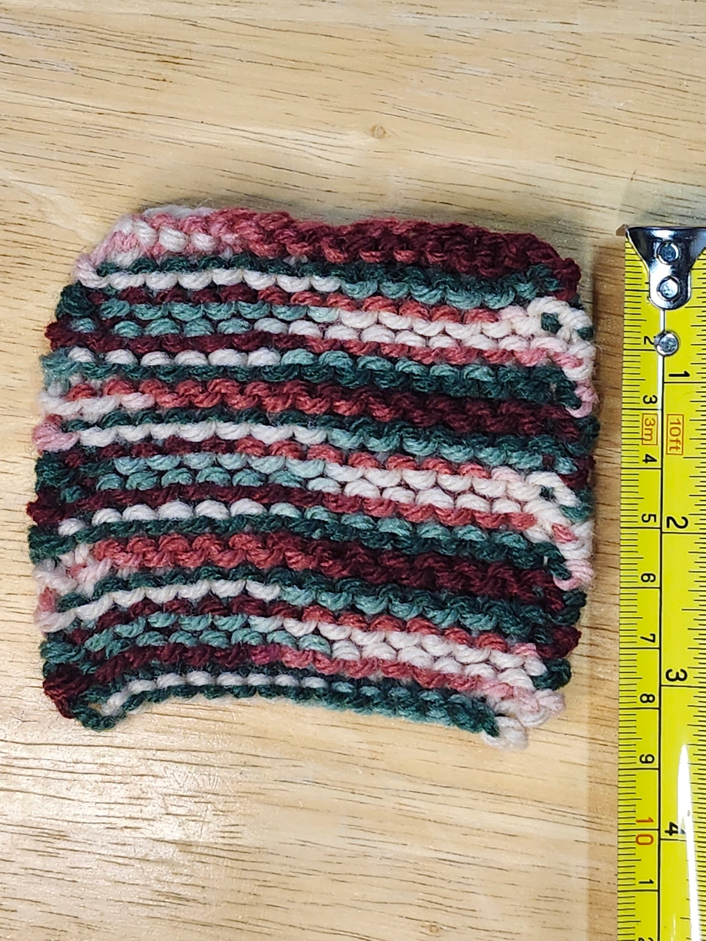 Red, Green, and Tan Knitted Coaster Set