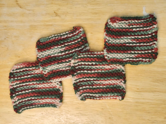 Red, Green, and Tan Knitted Coaster Set