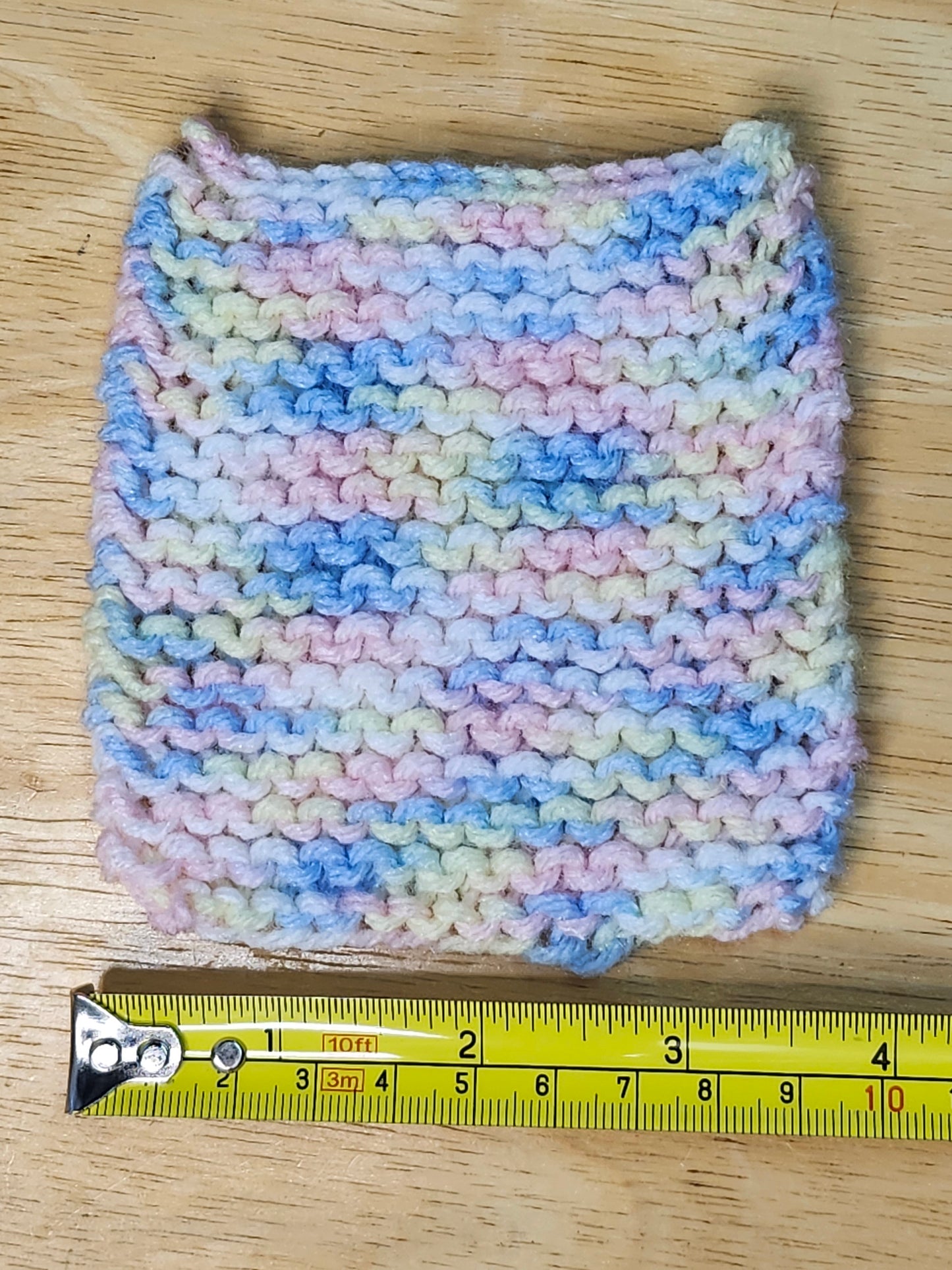 Pink, Yellow, and Blue Knitted Coaster Set