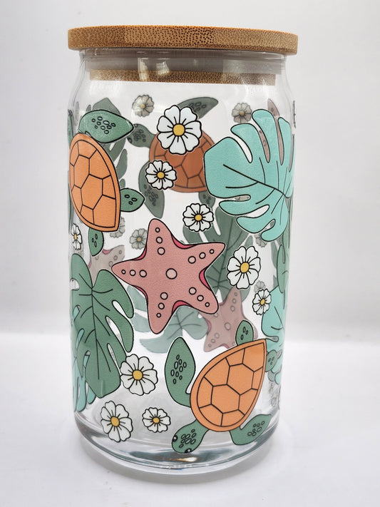 Tropical Turtle Glass Cup