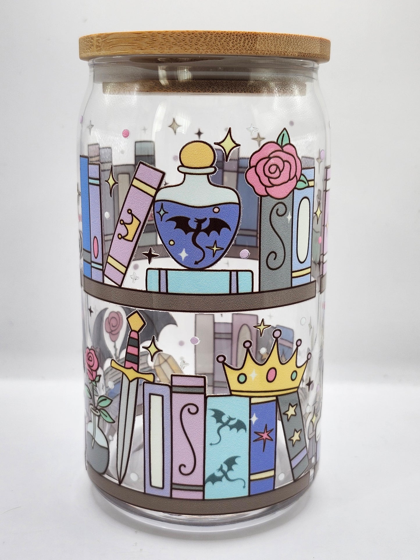 Romantasy Bookshelf Glass Cup