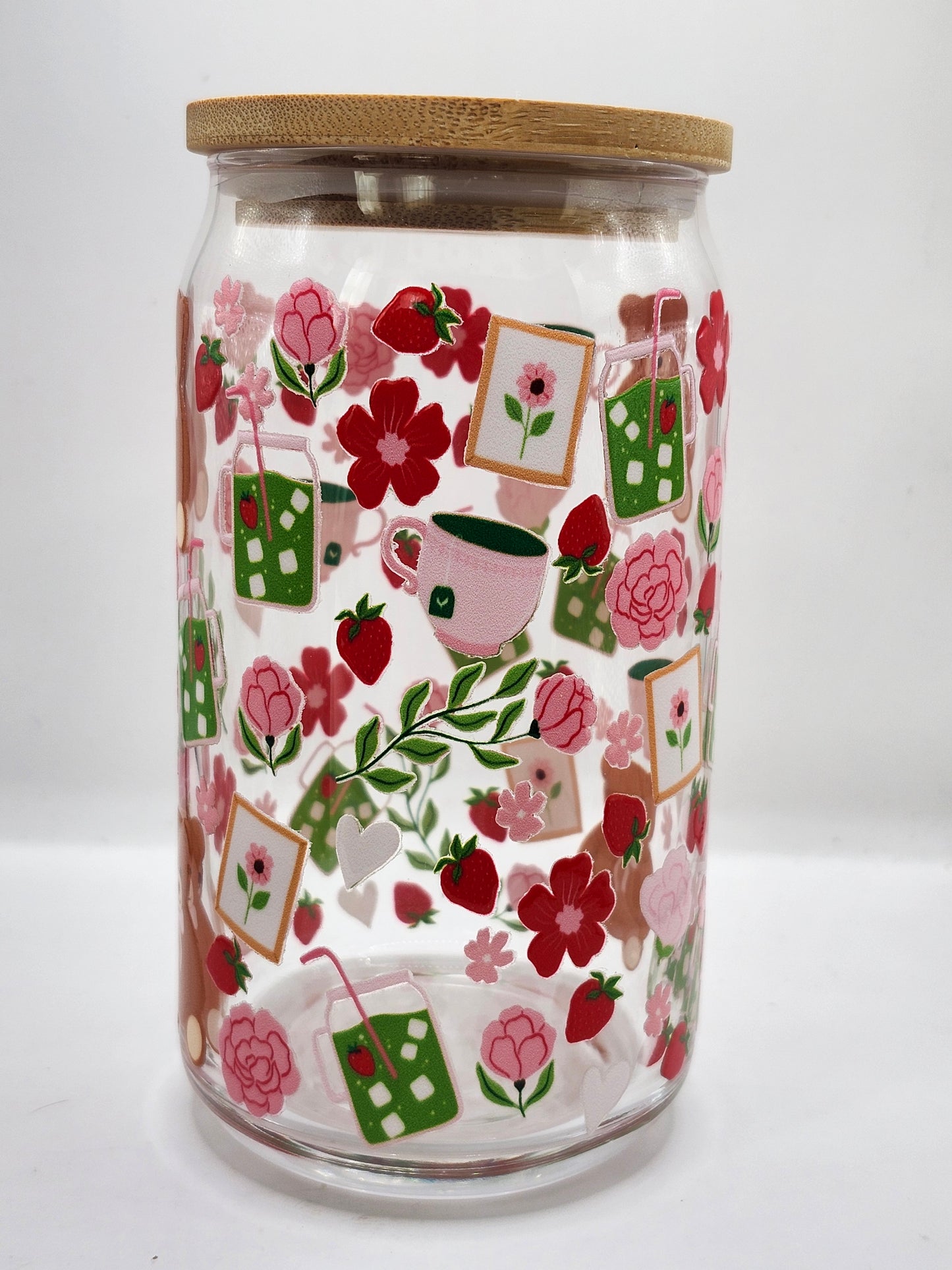 Matcha Strawberry Bear Glass Cup