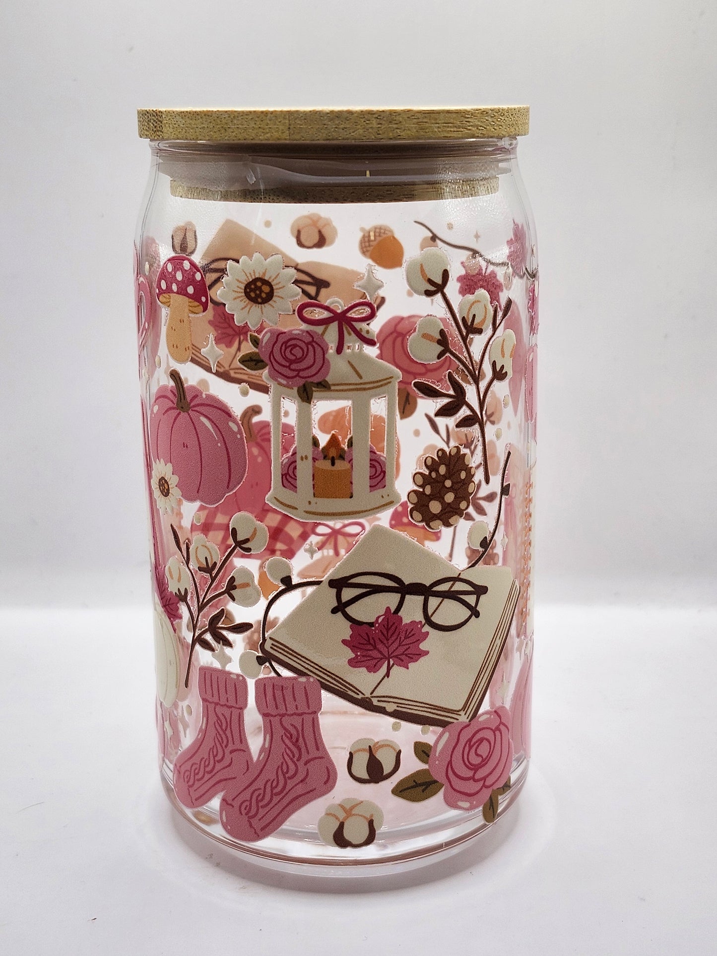 Cozy Blush Fall Glass Cup