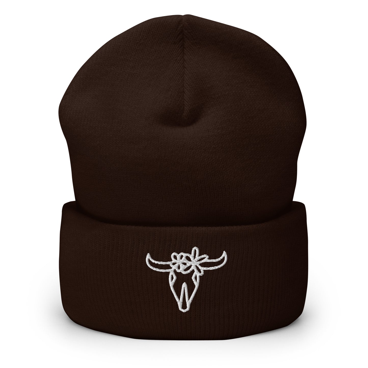 Floral Bull Horn Cuffed Beanie