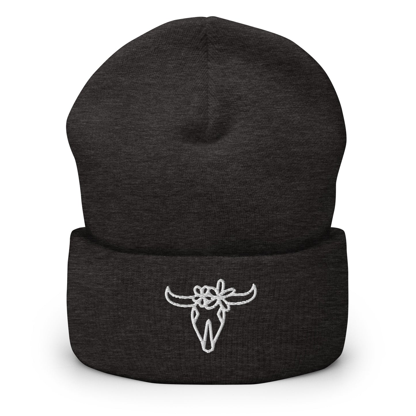 Floral Bull Horn Cuffed Beanie